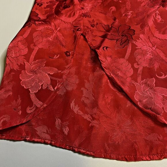 VTG Victoria's Secret Monogramed Red Floral Satin Gown PJ's Women's M Gold Label - Picture 7 of 12